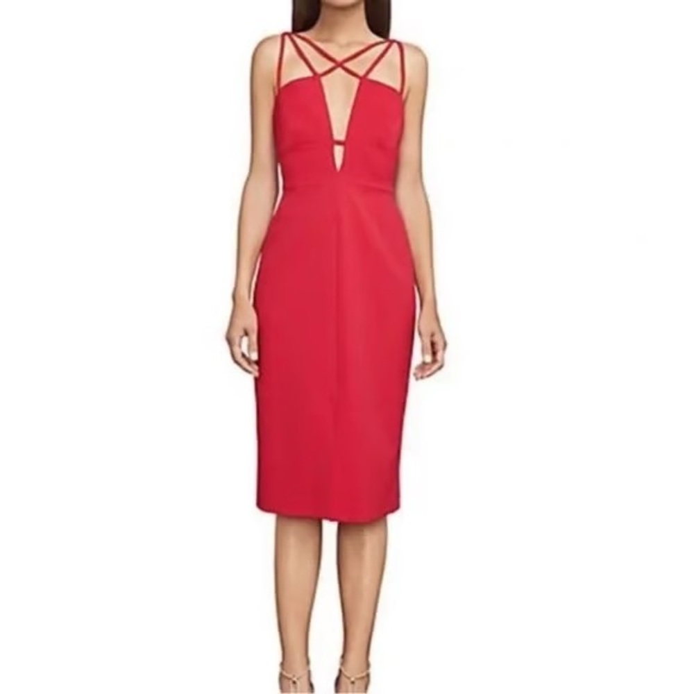 BCBGMaxAzria Red Sleeveless Halter Sheath Dress